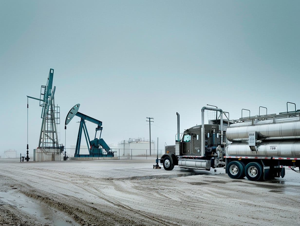 Oilfield crude tanker at a wellsite