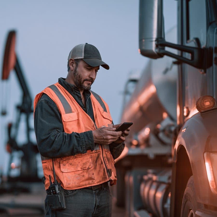 Driver checking the route on his phone